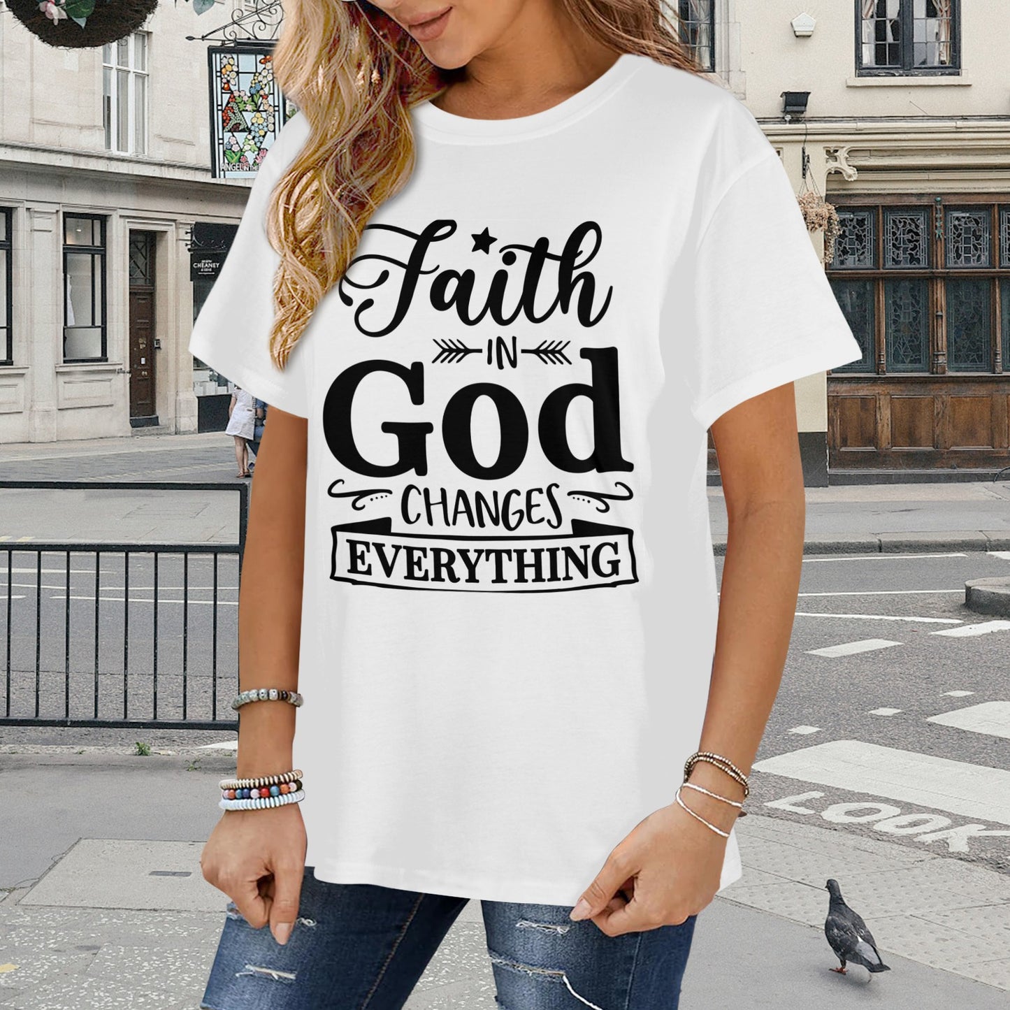 Faith-in-God-Changes-Everything Women Women's T-Shirt in USA Size