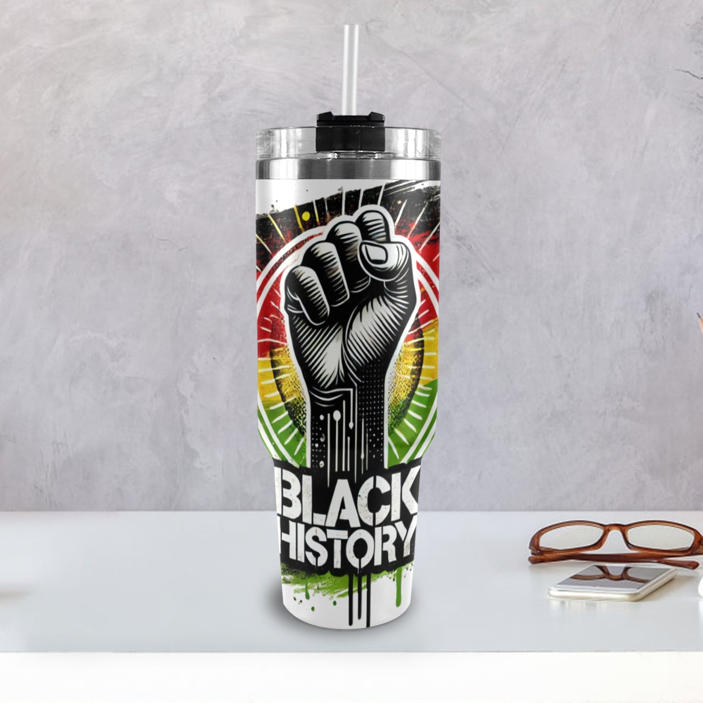 Black History Fist 40oz Tumbler with Black Handle