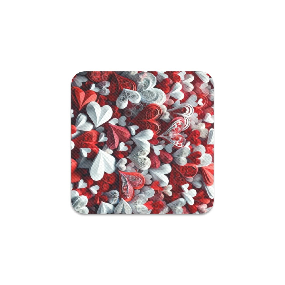 Red and white hearts Square Coaster