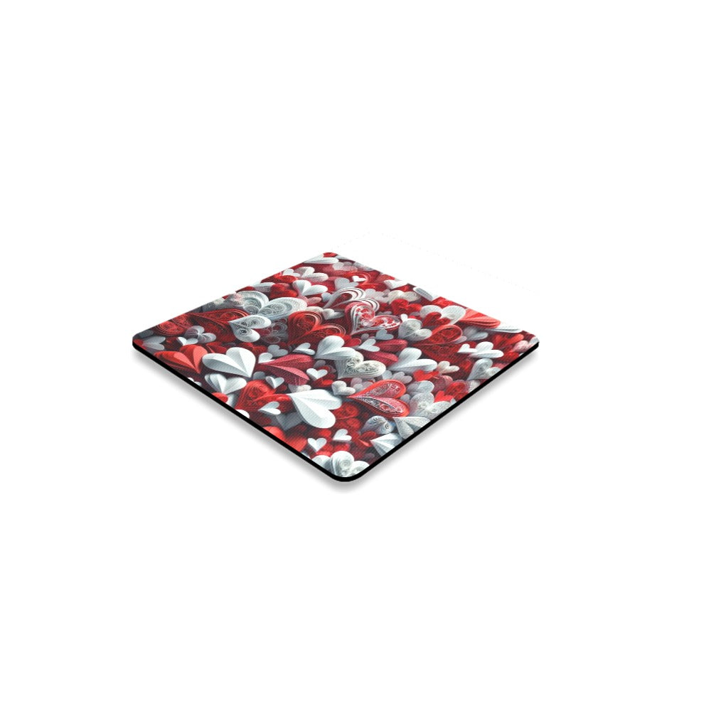 Red and white hearts Square Coaster