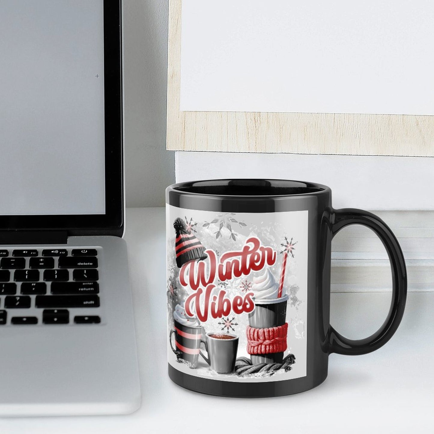 Winter Vibes Black Mug 11oz