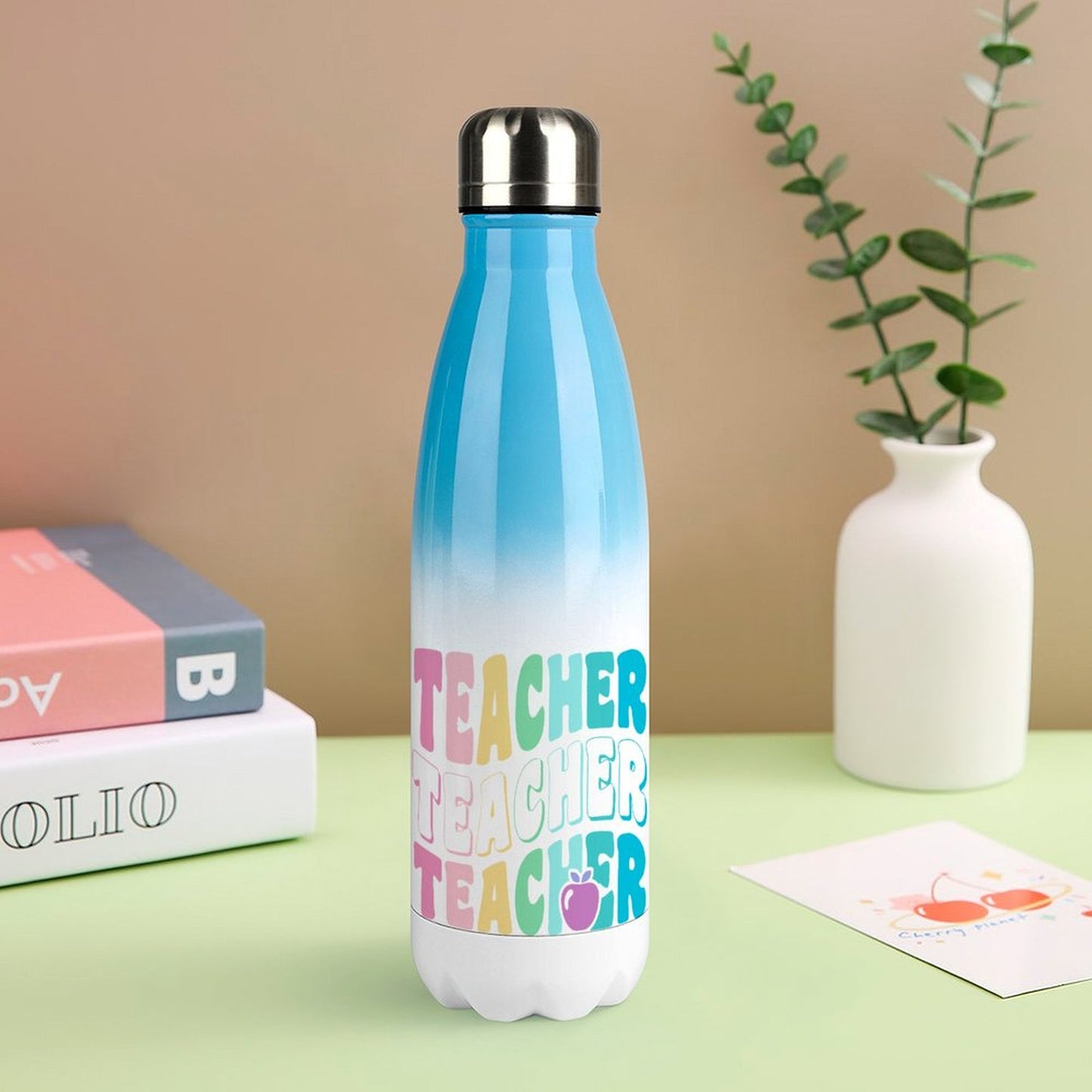 Teacher Wavy Rainbow Stainless Steel Water Bottle