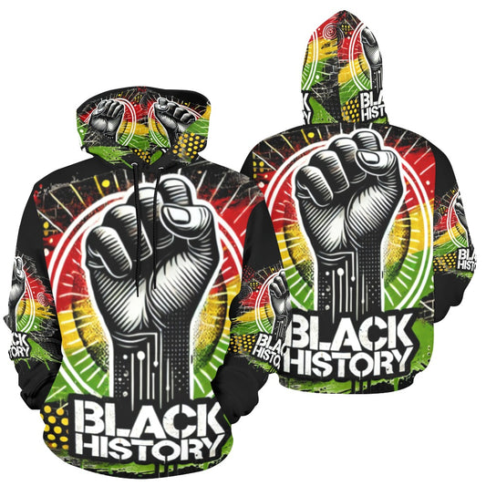 All Over Black History Hoodie with Fist Men (USA Size) (Model H13)