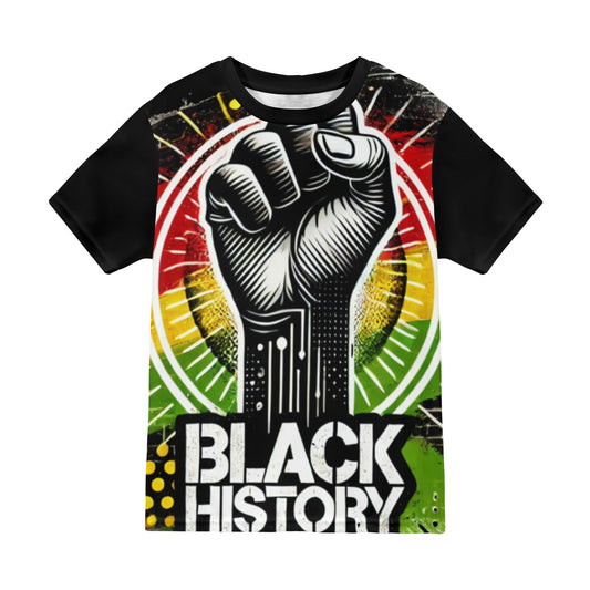 All Over Black History Tshirt with Fist for Men (Model T45)