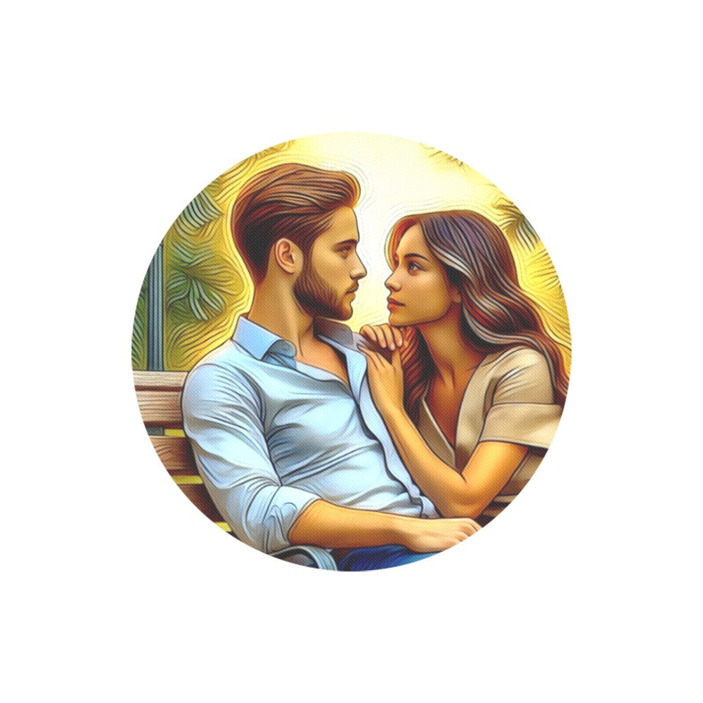 Customized man and woman on park bench Round Mousepad