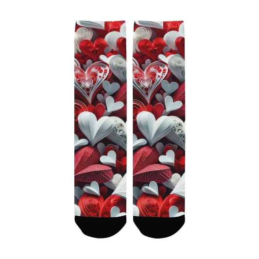 Red and White Heart Women's All Over Custom Socks