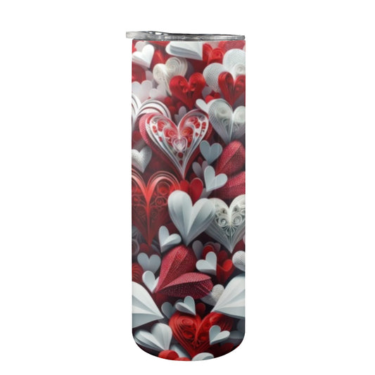 Red and white hearts 20oz Tall Skinny Tumbler with Lid and Straw