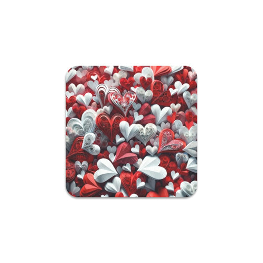 Red and white hearts Square Coaster