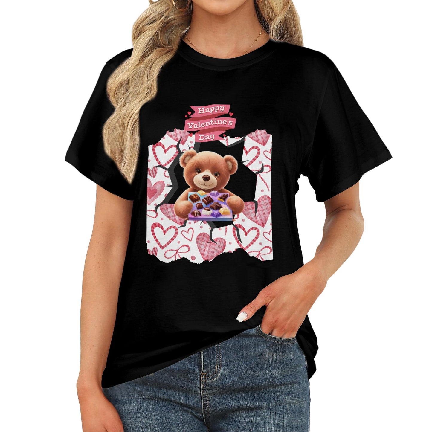 Valentine Teddy Bear Women's T-Shirt in USA Size (Front Printing) (Model T78)