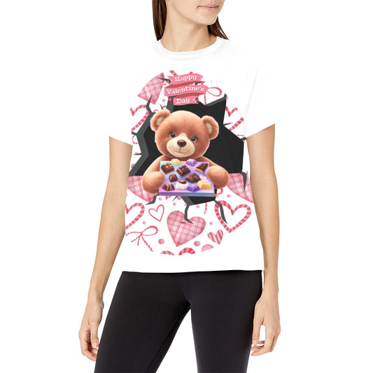 Valentine Teddy Women's All Over Print Crew Neck T-Shirt (Model T40-2)