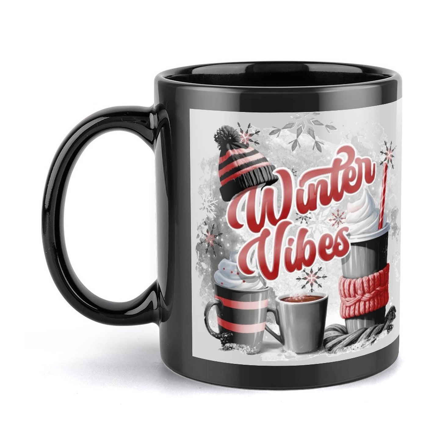 Winter Vibes Black Mug 11oz