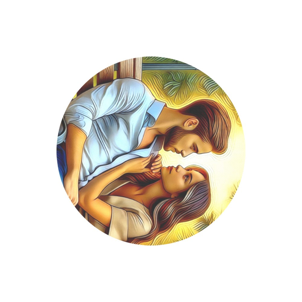 Customized man and woman on park bench Round Mousepad