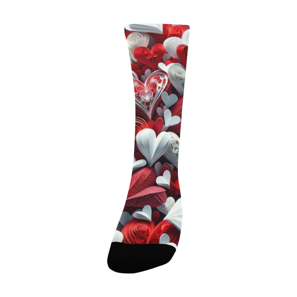 Red and White Heart Women's All Over Custom Socks