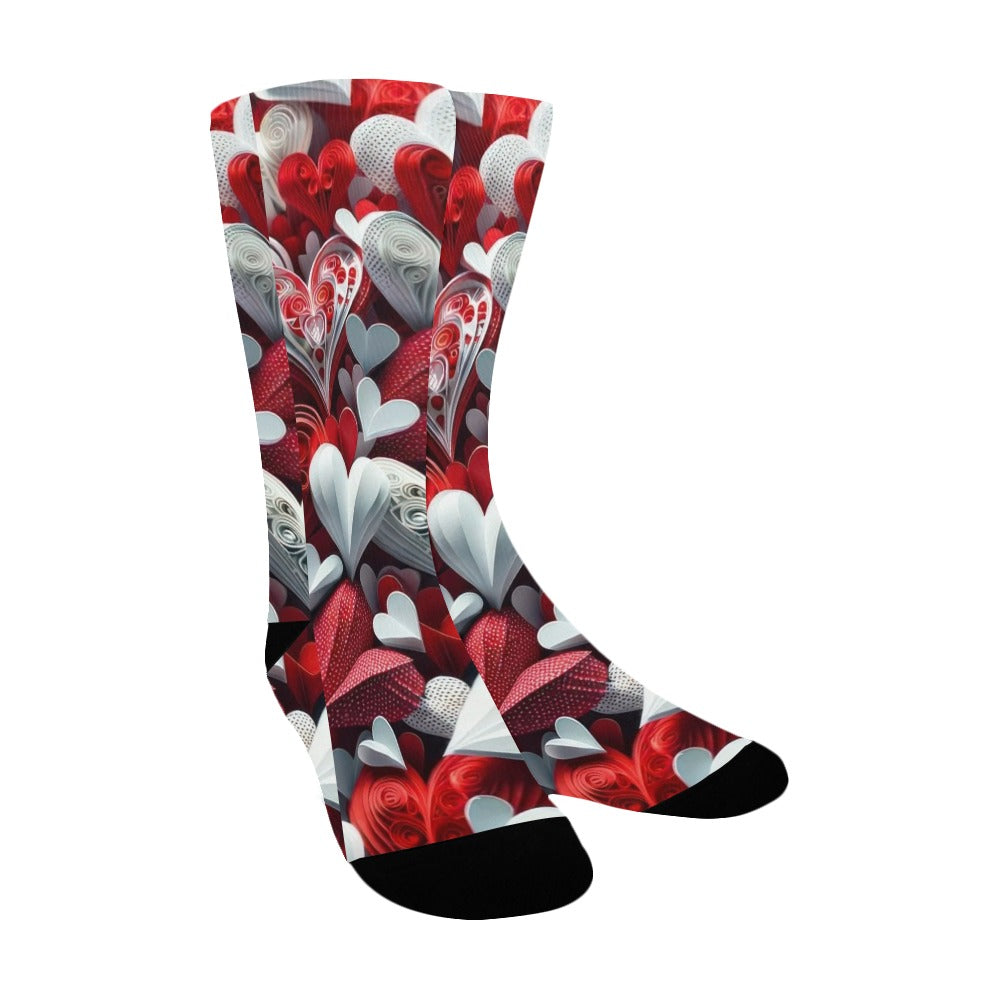 Red and White Heart Women's All Over Custom Socks