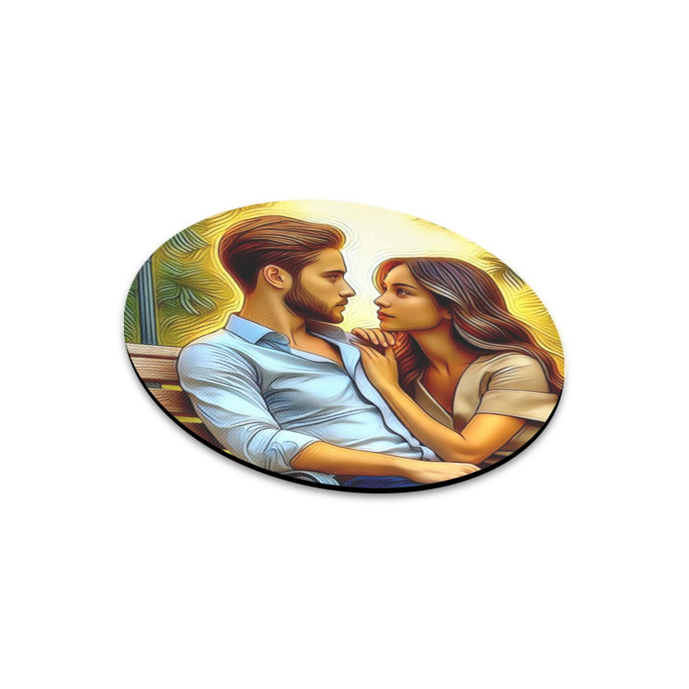 Customized man and woman on park bench Round Mousepad