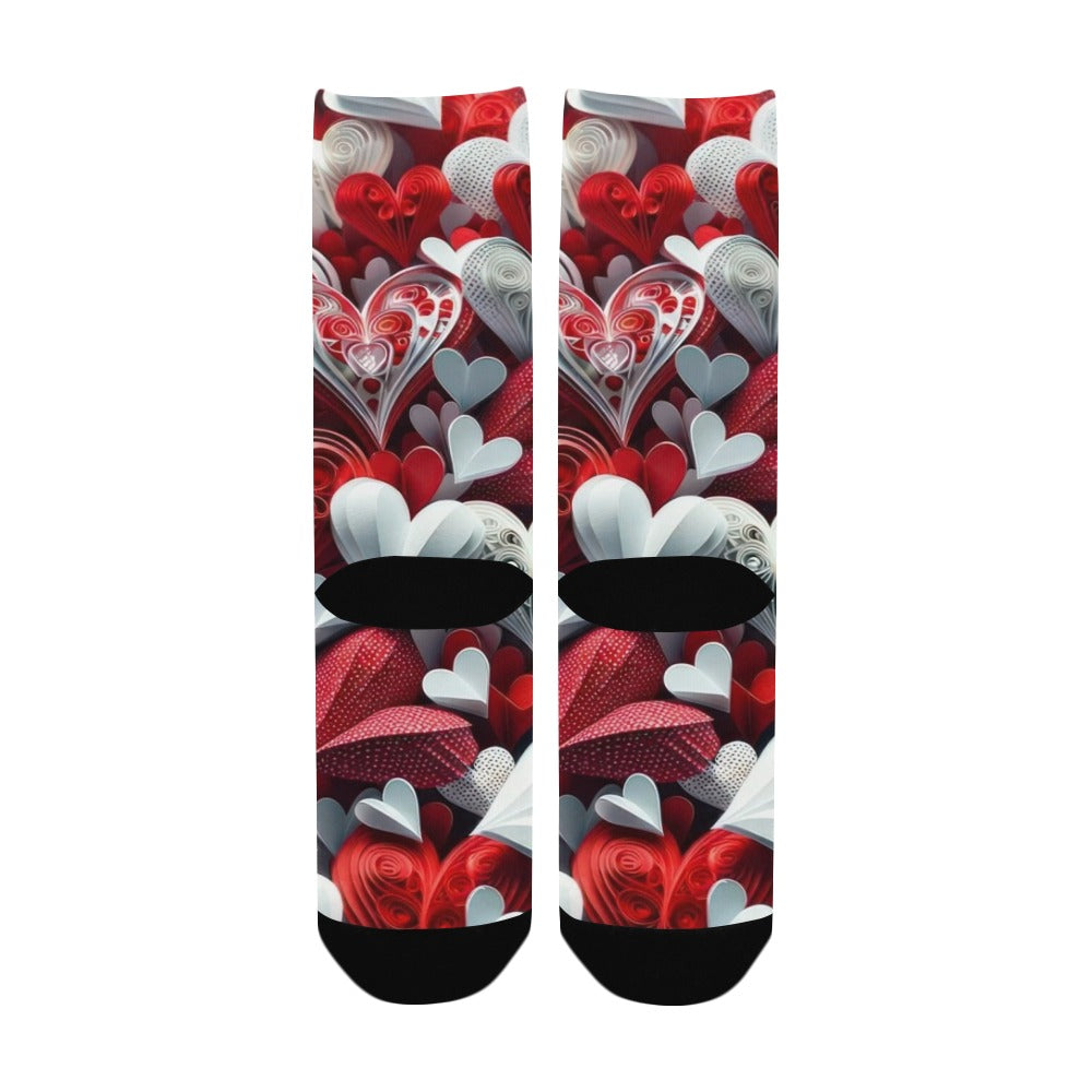 Red and White Heart Women's All Over Custom Socks