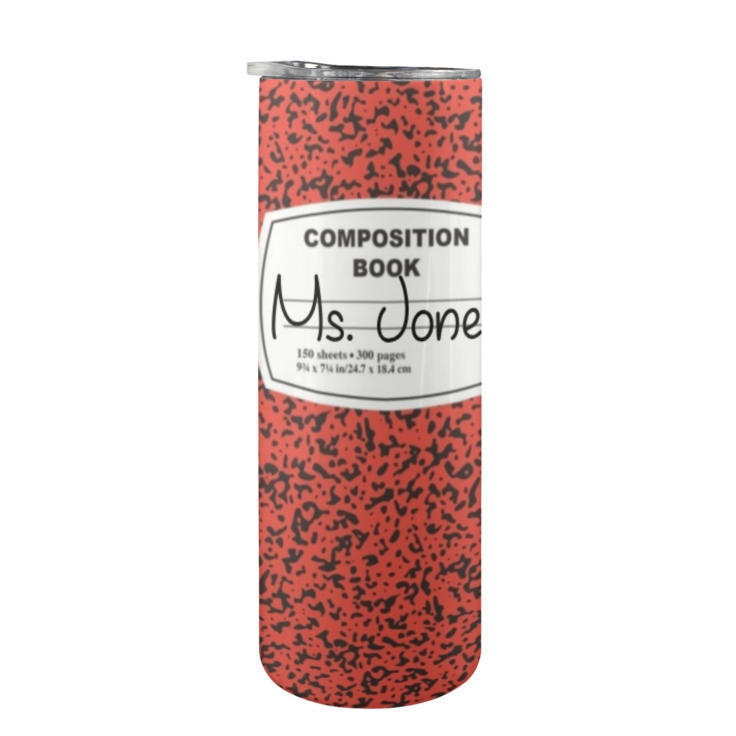 Customizable Composition Notebook Red and Black Tumbler 20oz with Lid and Straw